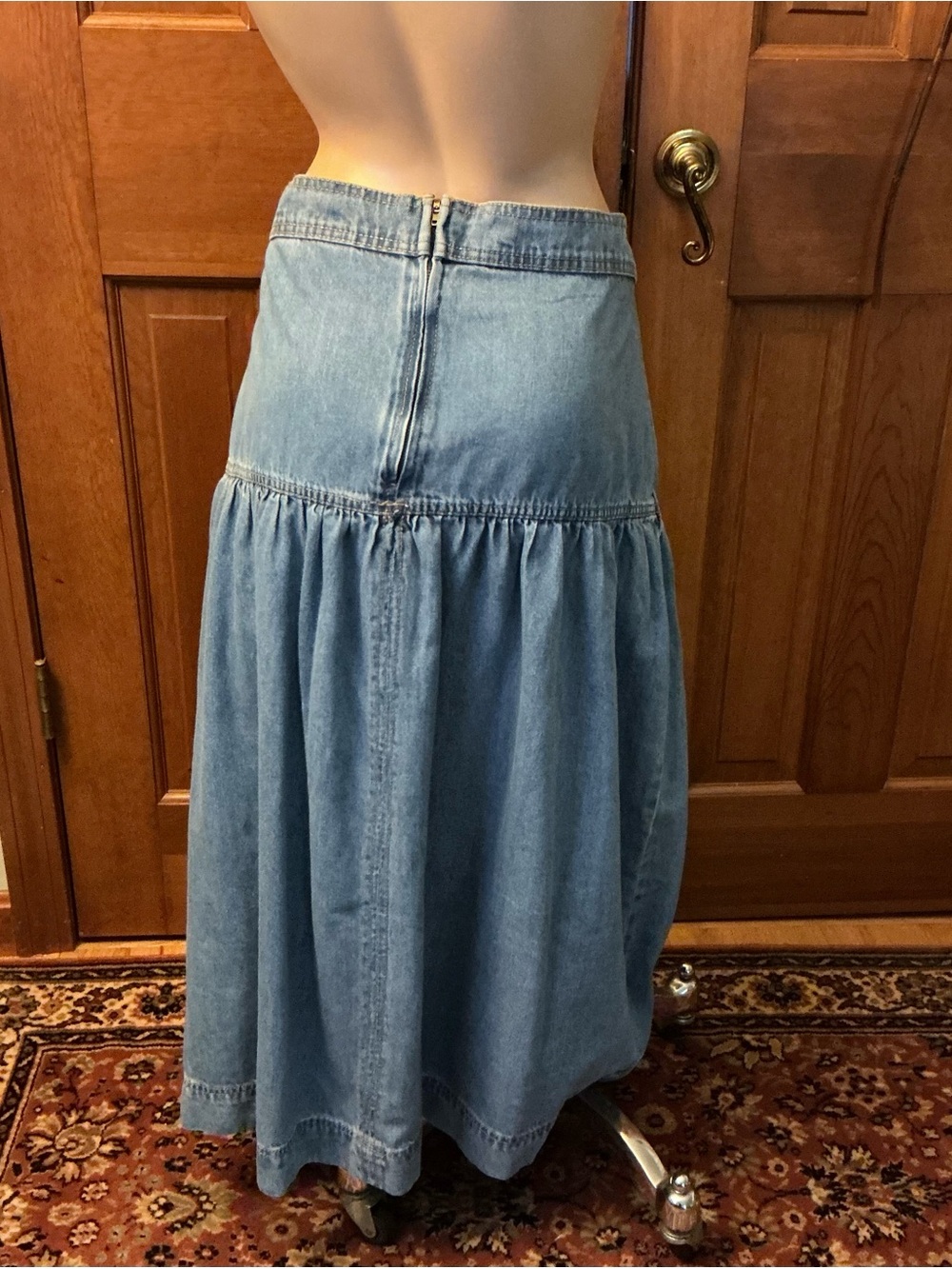 Time and Tru stressed look light Blue Denim drop waist Maxi skirt - Picture 2 of 8